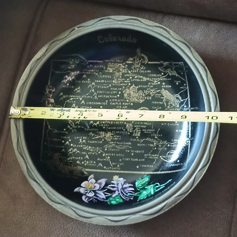 Vintage Black and Gold Colorado Map Serving Bowl 1960